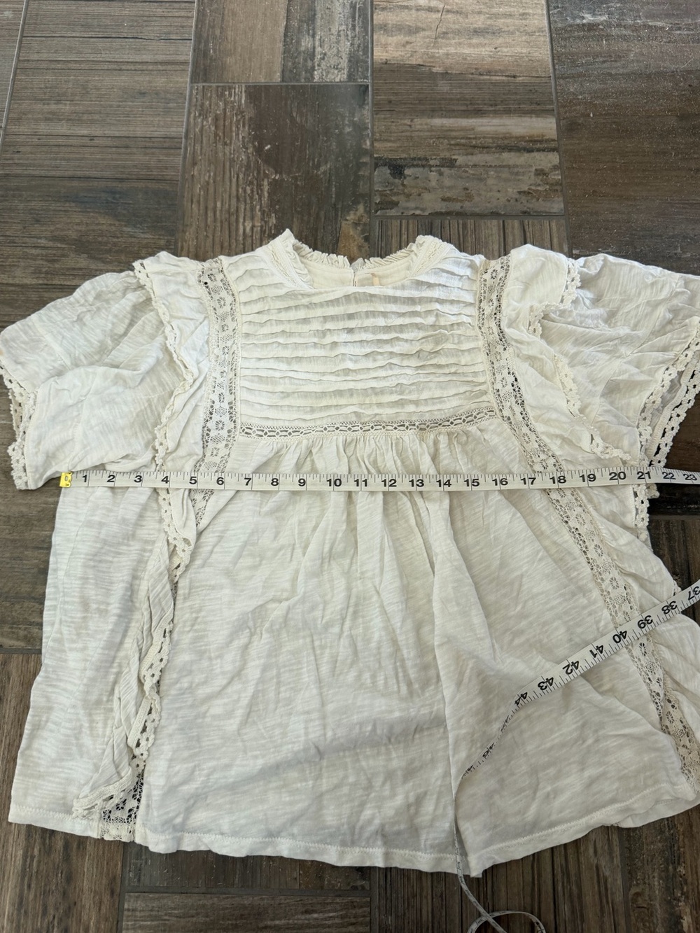 Free People Le Femme Ivory Ruffled Short Sleeve Tee size medium - Picture 8 of 8